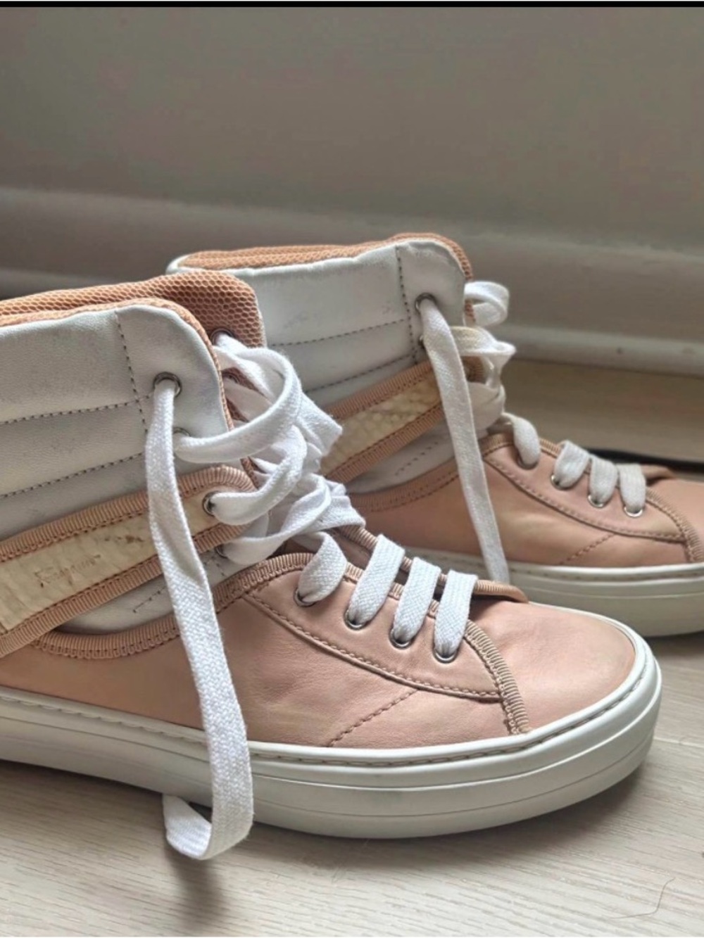 Salvatore Ferragamo Women's High-Top Sneakers in Blush and White